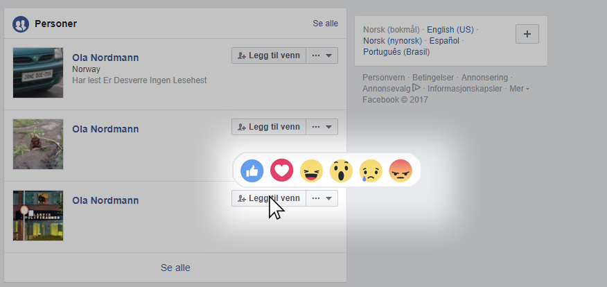 Facebook ruller ut følelsesikoner på venneforespørsler